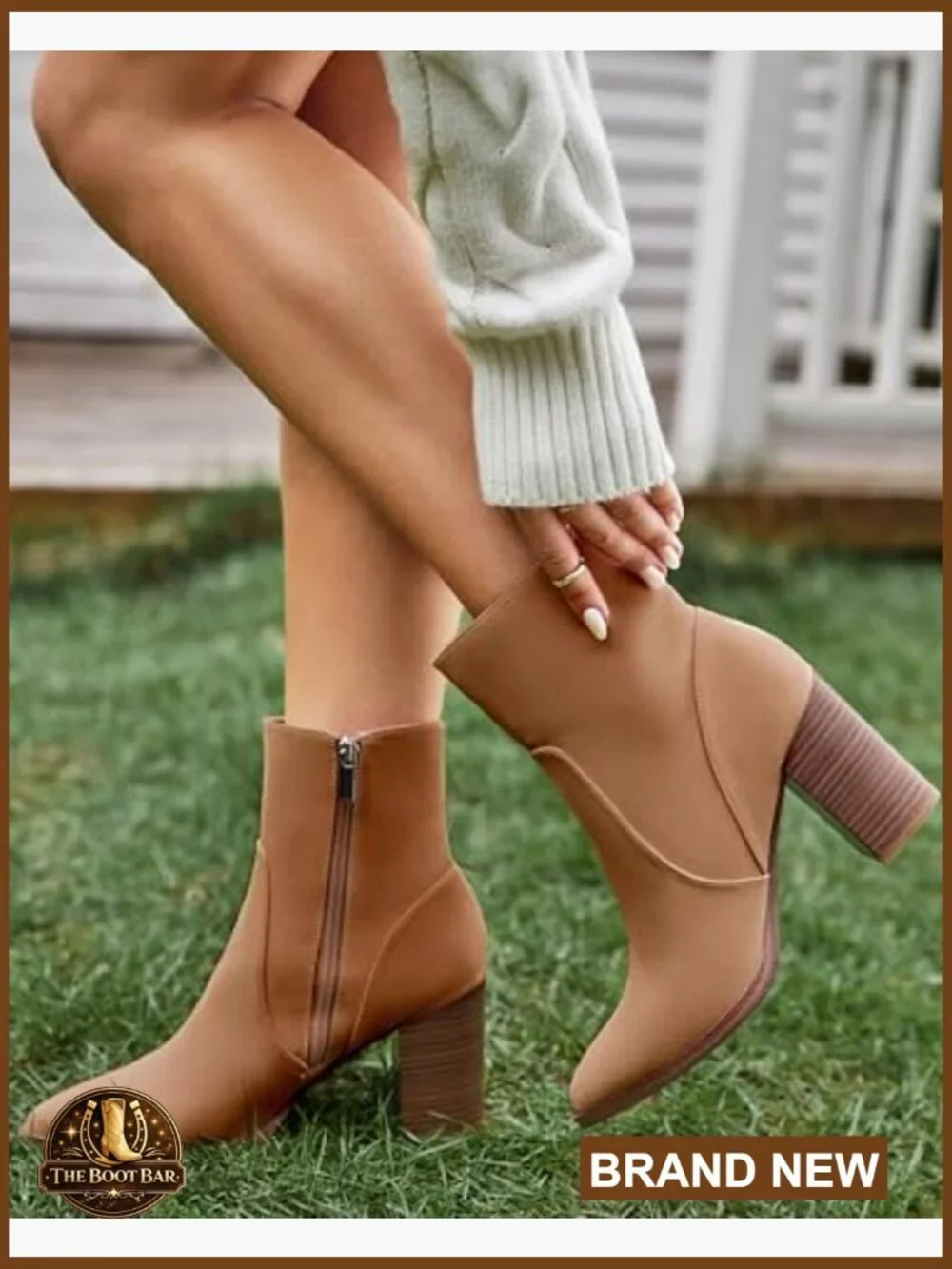 Women's Pointed Toe Ankle Boots Chunky Stacked Heel Side Zipper Faux Leather